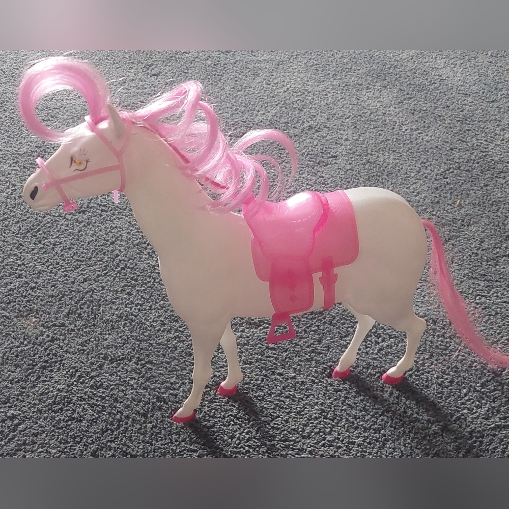 Megatoys 10" White Horse With Pink Curly Hair